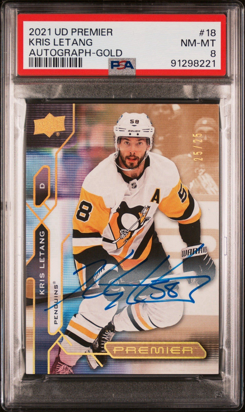 ‼️2021 UD PREMIER KRIS LETANG AUTOGRAPH GOLD 25/25~LOW POP PSA 8~SHOOT OFFER💨