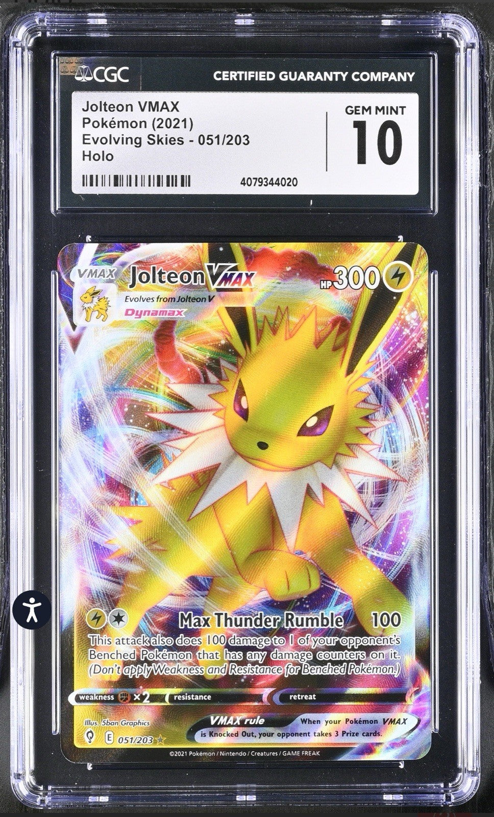 ‼️Jolteon VMAX Pokémon (2021) Evolving Skies - 051/203 GRADE 10~FAST SHIP 💨