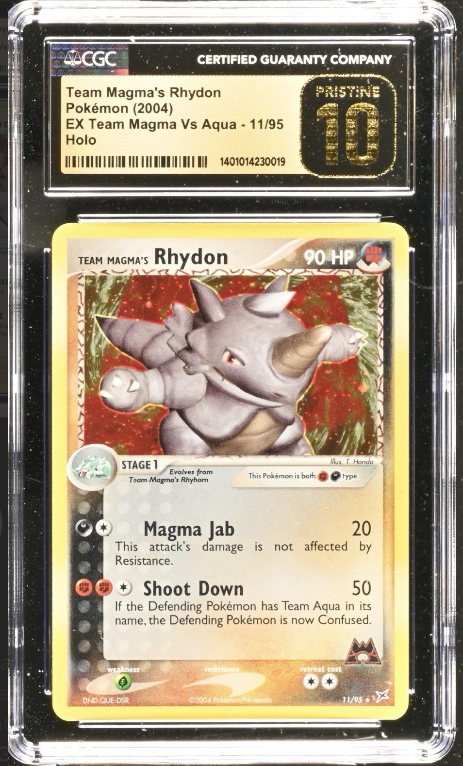 ‼️Team Magma's Rhydon #11 Magma vs Aqua Holo PRISTINE 10 GOLD LABEL TOP POP 6!💨