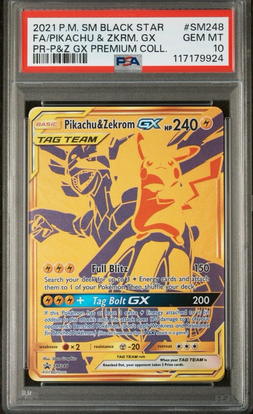 ‼️2021 Pokemon Black Star PROMO #SM248 Pikachu & Zekrom Gx Premium Coll~PSA 10💨