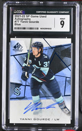 ‼️2021-22 SP Game Used #77 Yanni Gourde Blue GRADE 9~AUTO 10~POP 1~SHOOT OFFER💨