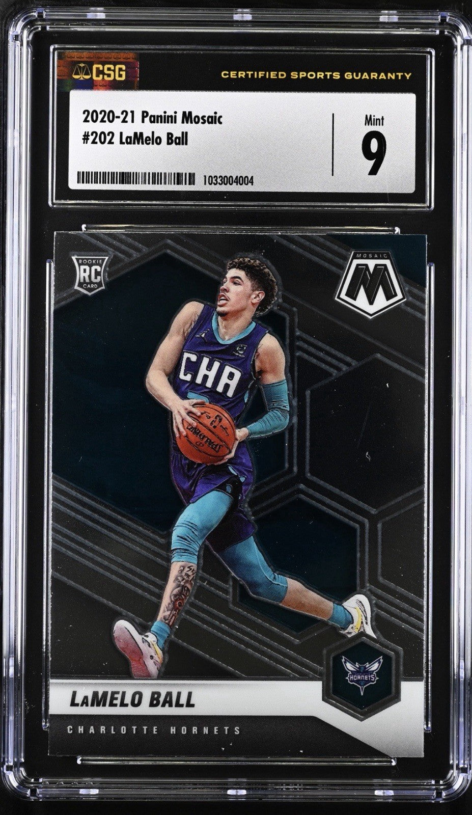 ‼️2020-21 Panini Mosaic - Rookie Variation LaMelo Ball #202 (RC) Grade 9!💨