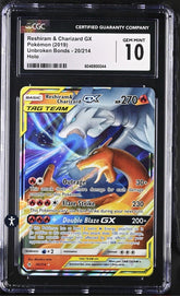 ‼️Reshiram & Charizard GX 20/214-Unbroken Bonds Holo GRADE 10! SHIPS SAME DAY!💨