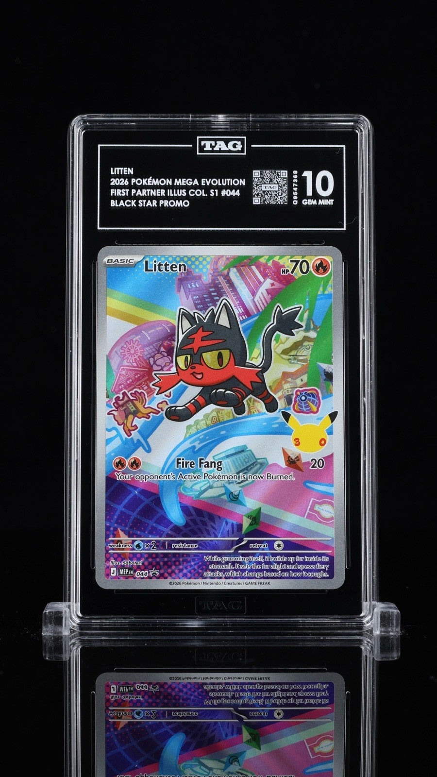 💎 Litten 044 Mega Evolution Promo Holo TAG GRADE 10! LOW POP SHOOT OFFER💨