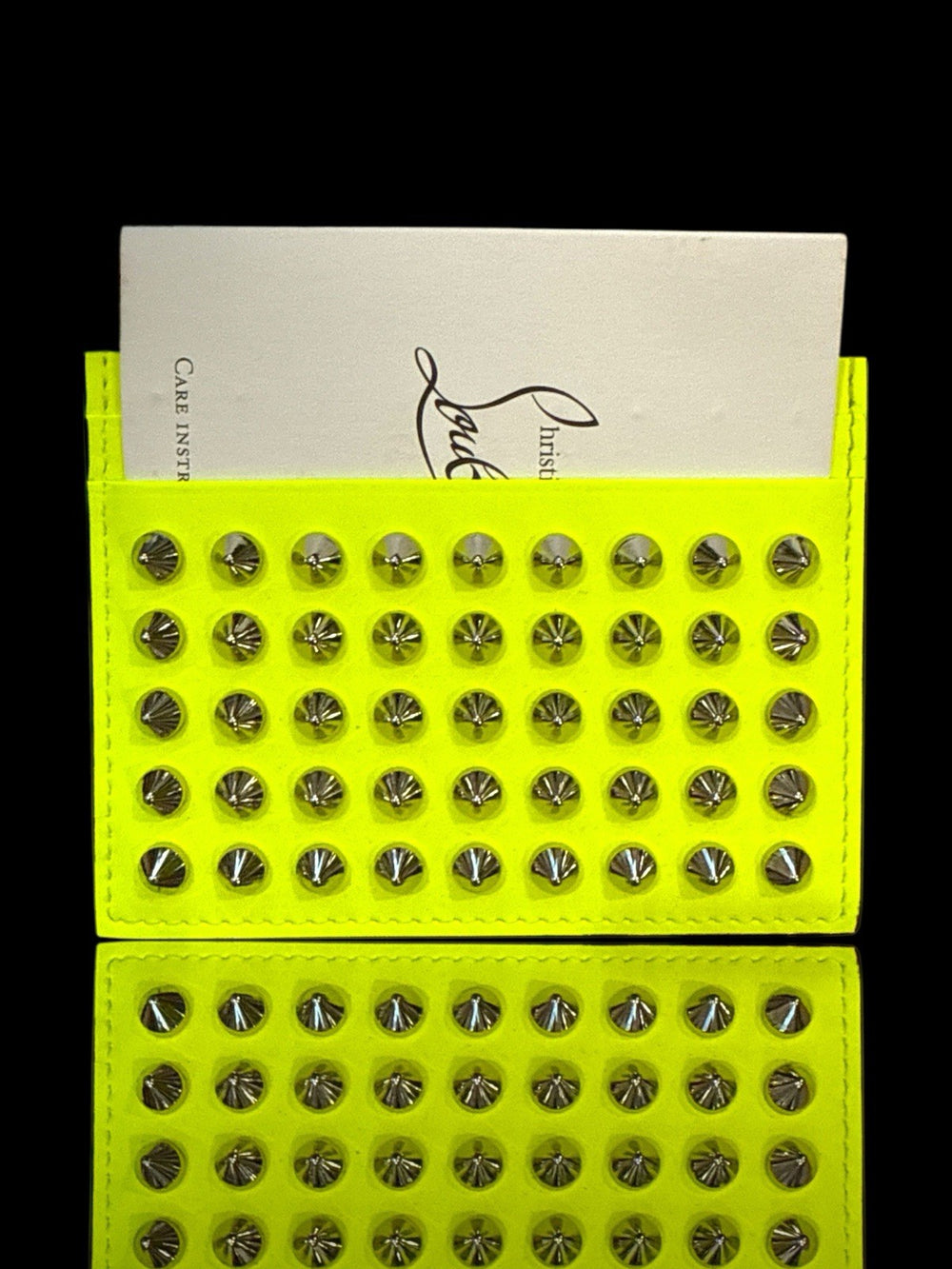 💎 NEW RARE CHRISTIAN LOUBOUTIN KIOS Grained Leather Spikes Card Holder Yellow💨