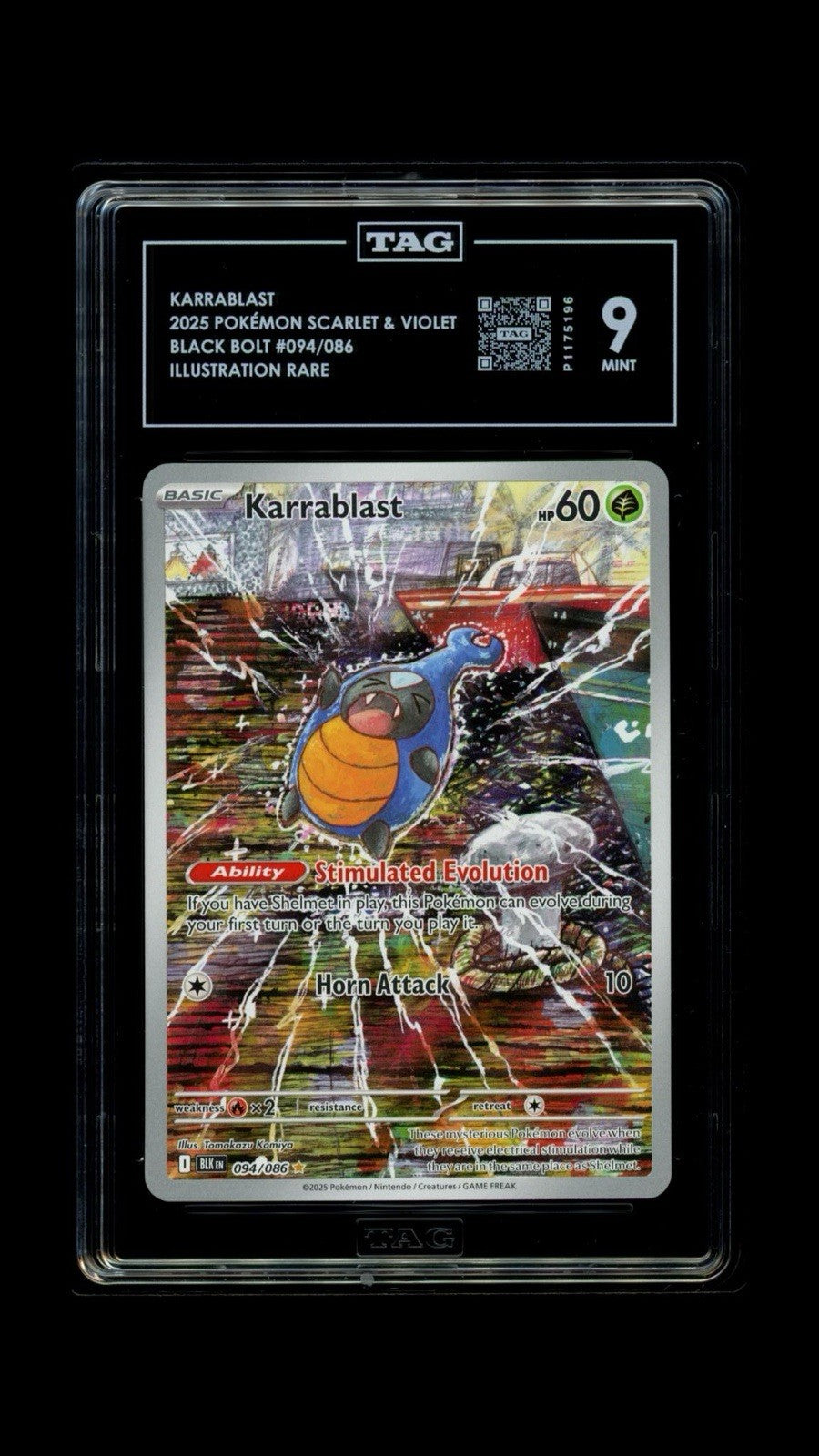 ‼️Pokemon Karrablast #094 Black Bolt Holo TAG GRADE 9! FAST SHIP SHOOT OFFER!💨