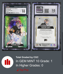 ‼️2021-22 UD Stature~ Carter Hart #34 Green 05/50~ GRADE 10~AUTO 10~POP 1 💨