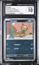 🔥 Scraggy PokeBall 057/086 White Flare Holo GRADE 10! FAST SHIP SHOOT OFFER💨
