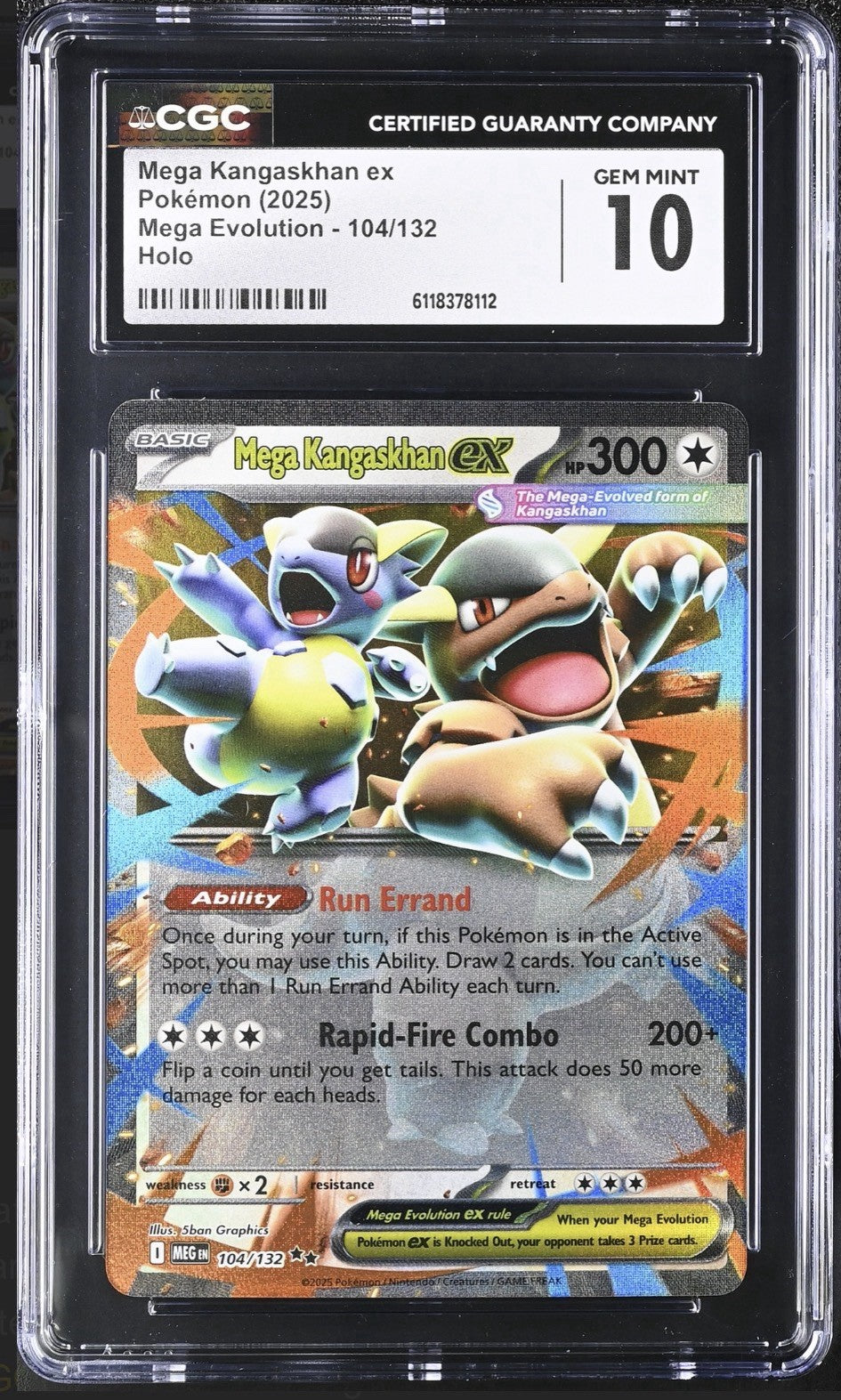 ‼️ Mega Kangaskhan ex 104/132 Mega Evolution GRADE 10! FAST SHIP SHOOT OFFER💨