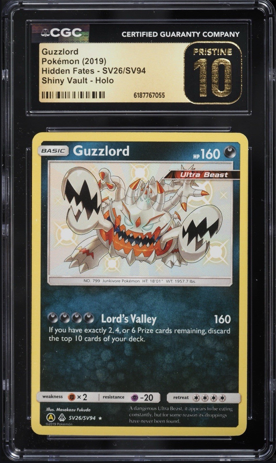 ⚠️ Guzzlord SV26 Hidden Fates Baby Shiny Vault~PRISTINE 10 GOLD LABEL TOP POP!💨