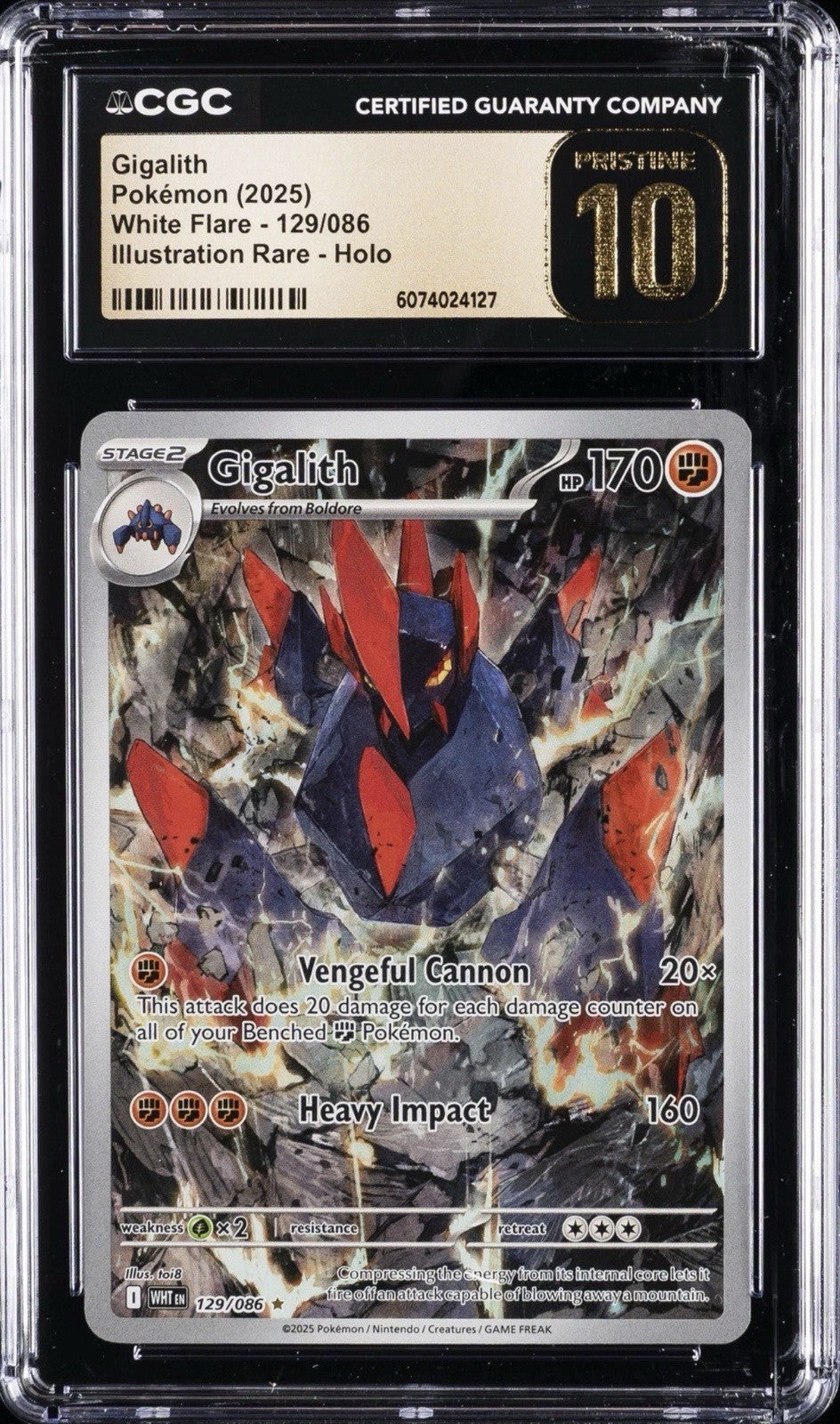 ‼️Pokemon Gigalith #129 White Flare Holo GRADE 10 PRISTINE GOLD LABEL TOP POP💨
