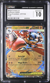💎 Mega Lucario ex 077/132 Mega Evolution Holo GRADE 10! FAST SHIP~SHOOT OFFER💨