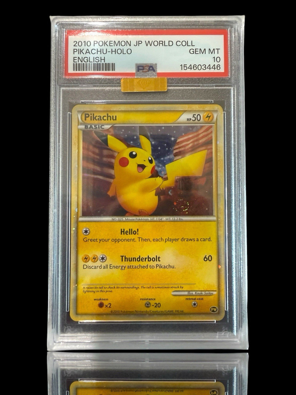 💎 Pikachu English World Collection Holo PSA 10 MBA PRISTINE GOLD DIAMOND!💨