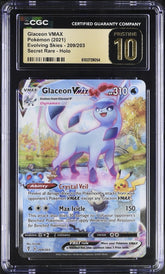 💎Pokemon Glaceon VMAX 209/203 Evolving Skies GRADE 10 PRISTINE GOLD LABEL!💨