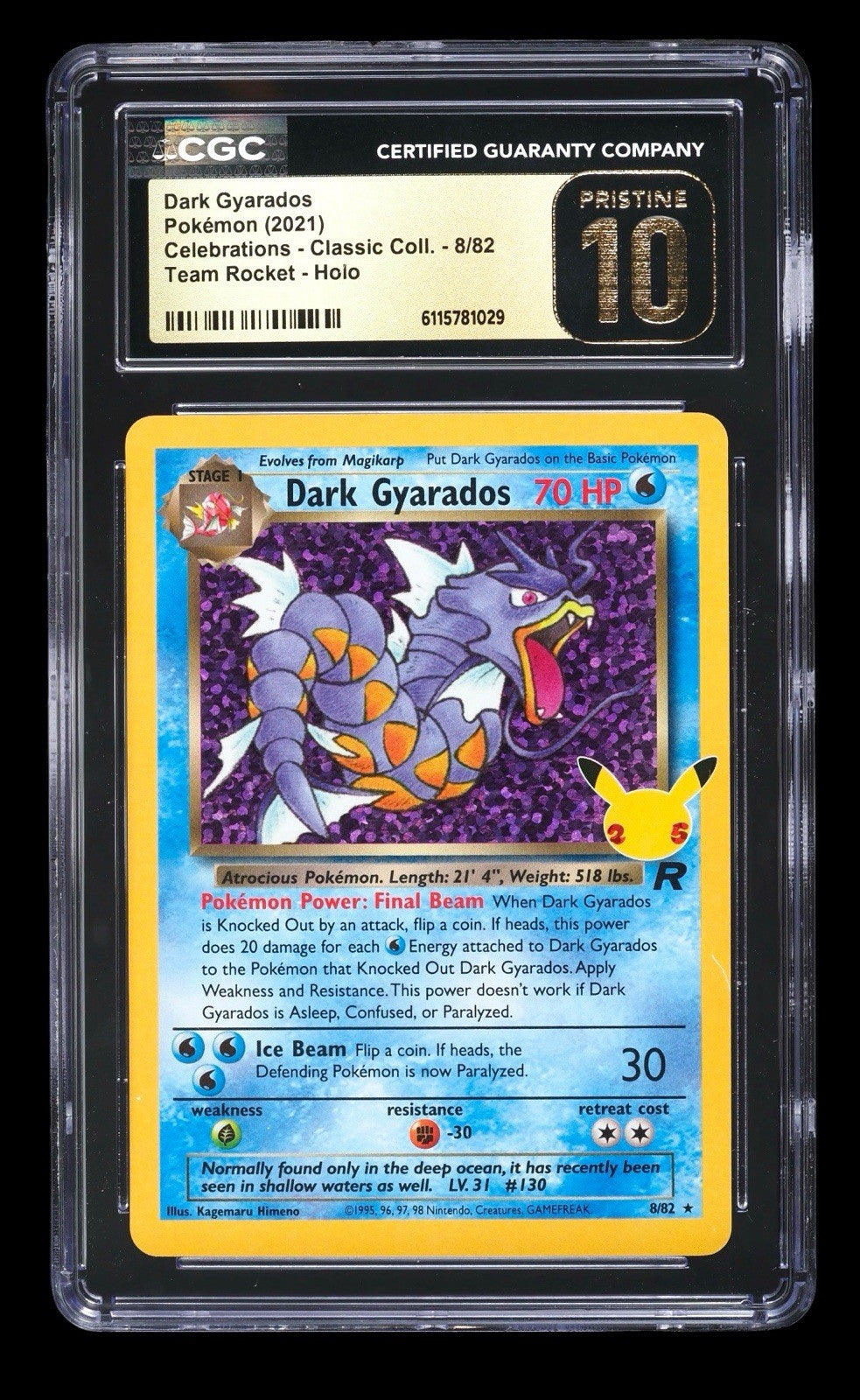 💎Dark Gyarados #8 Celebrations~Classic Collection GRADE 10 PRISTINE GOLD LABEL