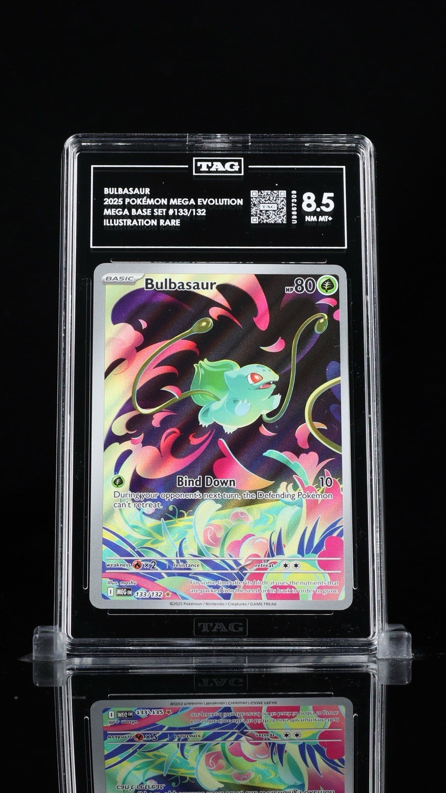 🥬Bulbasaur 133/132: Mega Evolution TAG GRADE 8.5! FAST SHIP~SHOOT OFFER!💨