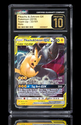 🔥 Pikachu & Zekrom GX #33 Pokemon Team Up Holo~PRISTINE 10 GOLD LABEL TOP POP💨