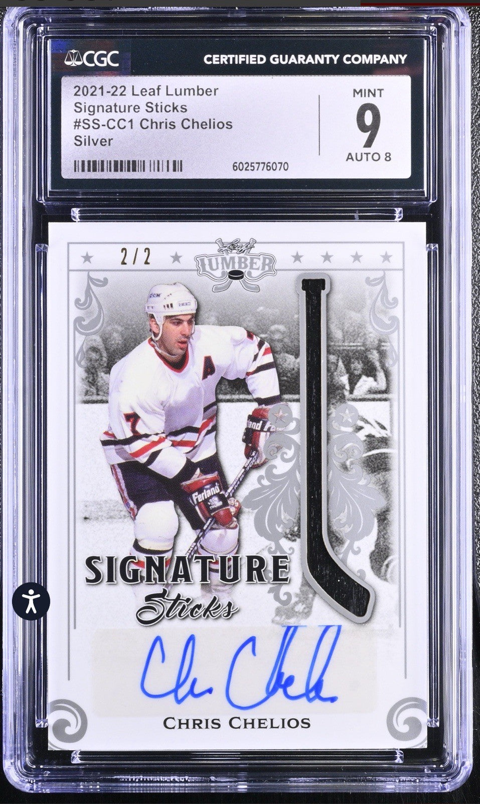 ‼️2021-22 Leaf Lumber Signature Sticks #SS-CC1 Chris Chelios Silver GRADED 2/2💨