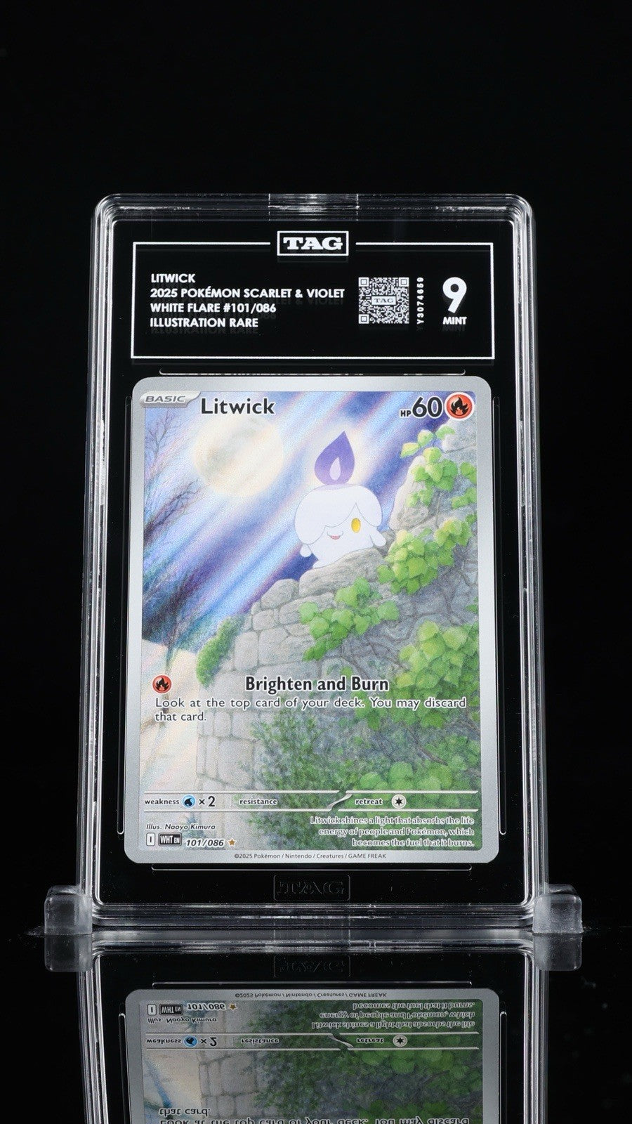 🔥Litwick 101/086: White Flare Holo TAG GRADE 9! SAME DAY SHIP~SHOOT OFFER!💨