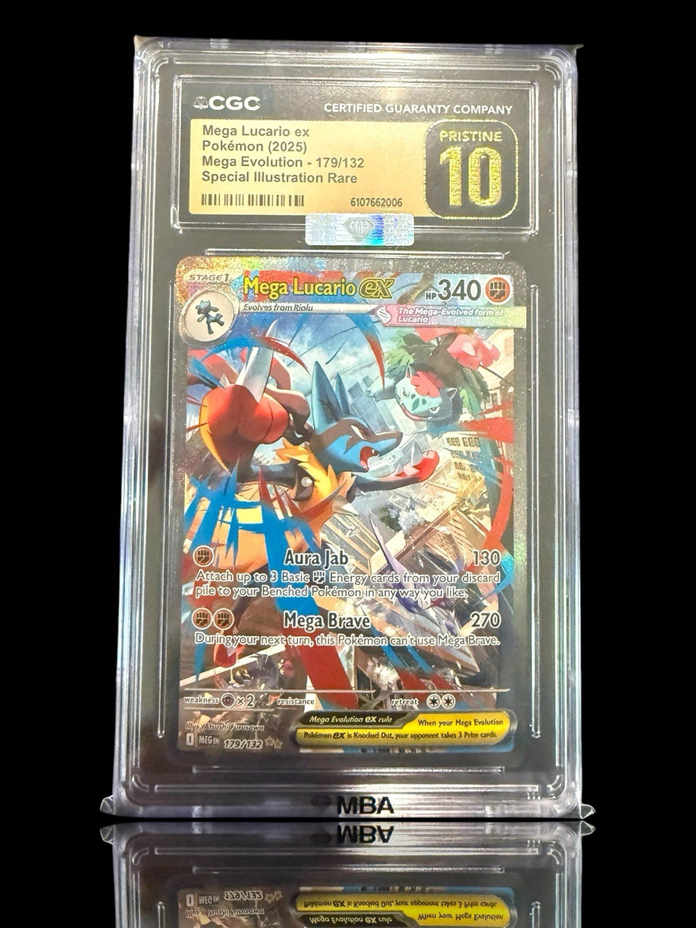 ‼️ Mega Lucario ex #179 Pokemon Mega Evolution~PRISTINE 10~SILVER DIAMOND MBA 💎