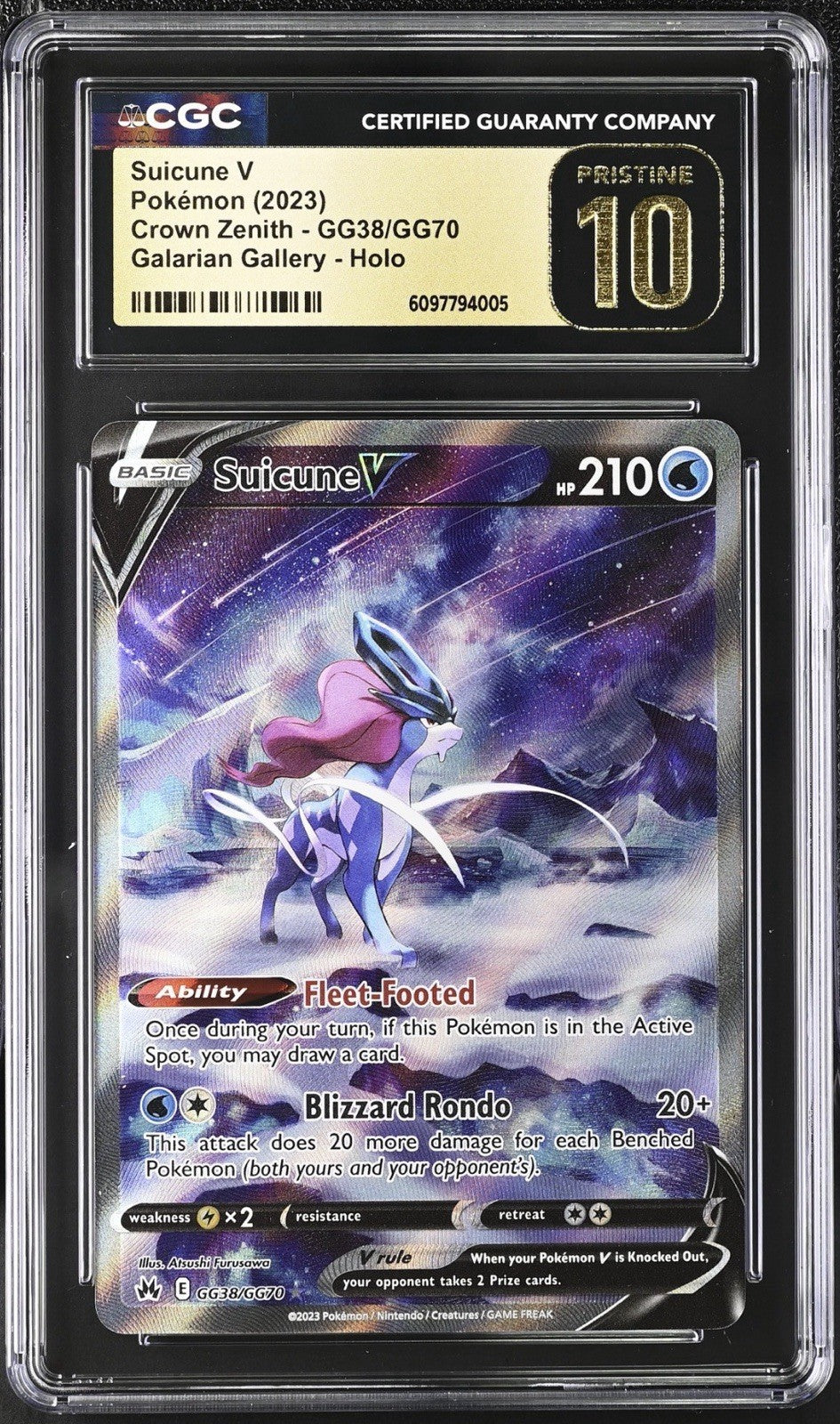 🌟Suicune V GG38 Crown Zenith Galarian Gallery GRADE 10 PRISTINE GOLD LABEL!💨