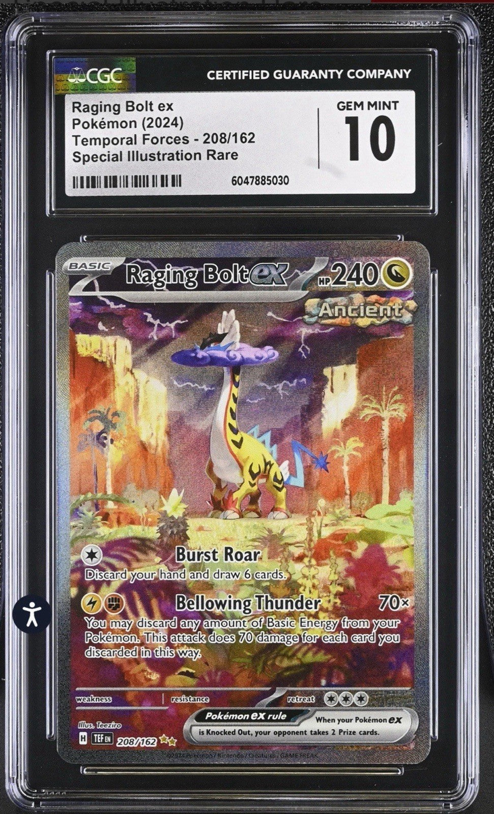 ⚡️Raging Bolt ex 208/162 SV05: Temporal Forces Holo GRADE 10! SHIPS SAME DAY!💨