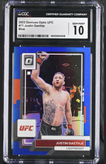 ‼️2023 Donruss Optic UFC #71 Justin Gaethje Blue Prizm 68/99~GRADE 10~OFFER ⬆️
