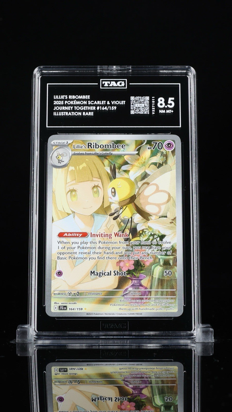‼️Lillie's Ribombee 164/159: Journey Together Holo TAG GRADE 8.5! SHOOT OFFER!💨