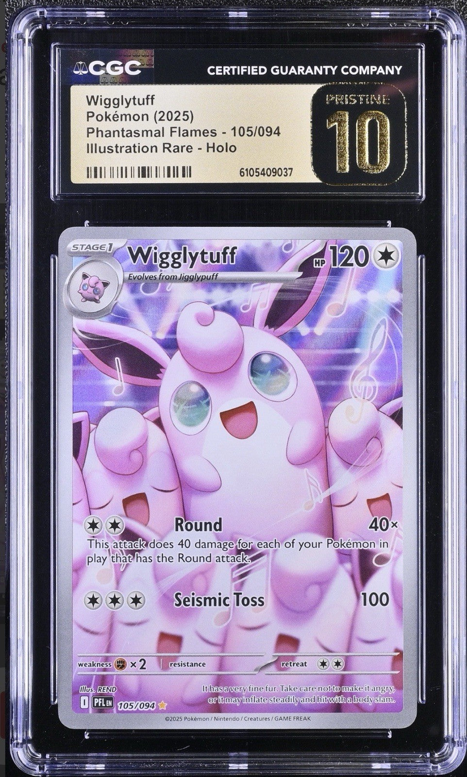 ‼️Wigglytuff 105/094 Phantasmal Flames GRADE 10 PRISTINE GOLD LABEL TOP POP!💨