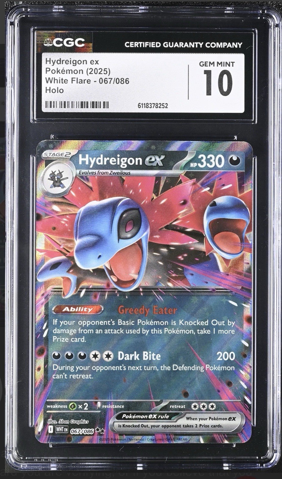 ‼️Pokemon Hydreigon ex 067/086 White Flare Holo GRADE 10! SAME DAY SHIP!💨