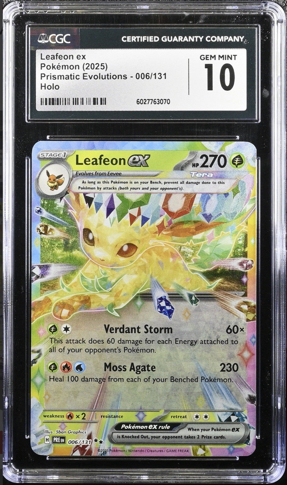 ‼️Leafeon ex 006/131: Prismatic Evolutions Holo GRADE 10~FAST SHIP SHOOT OFFER💨