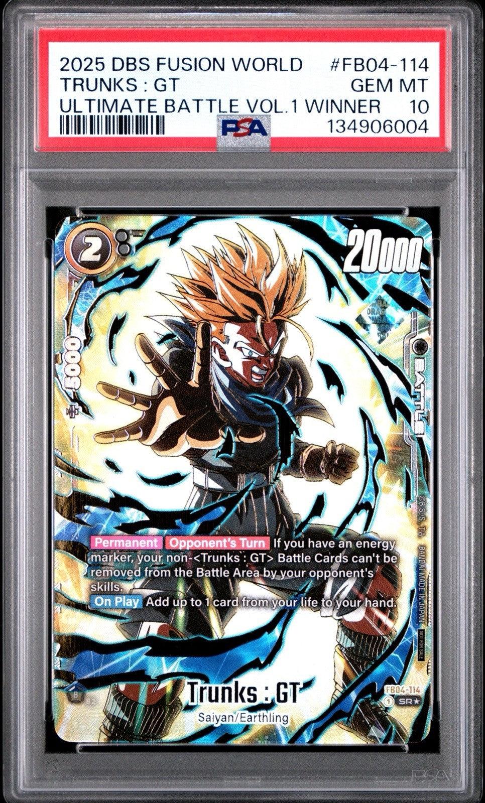 ‼️ Dragon Ball Super Card Game Trunks GT ULTIMATE BATTLE WINNER VOL 1~ PSA 10!💨