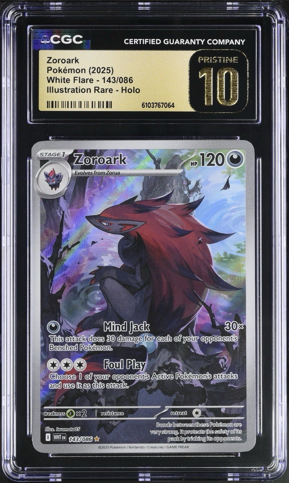 ‼️Pokemon Zoroark #143 White Flare Holo GRADE 10 PRISTINE GOLD LABEL TOP POP💨