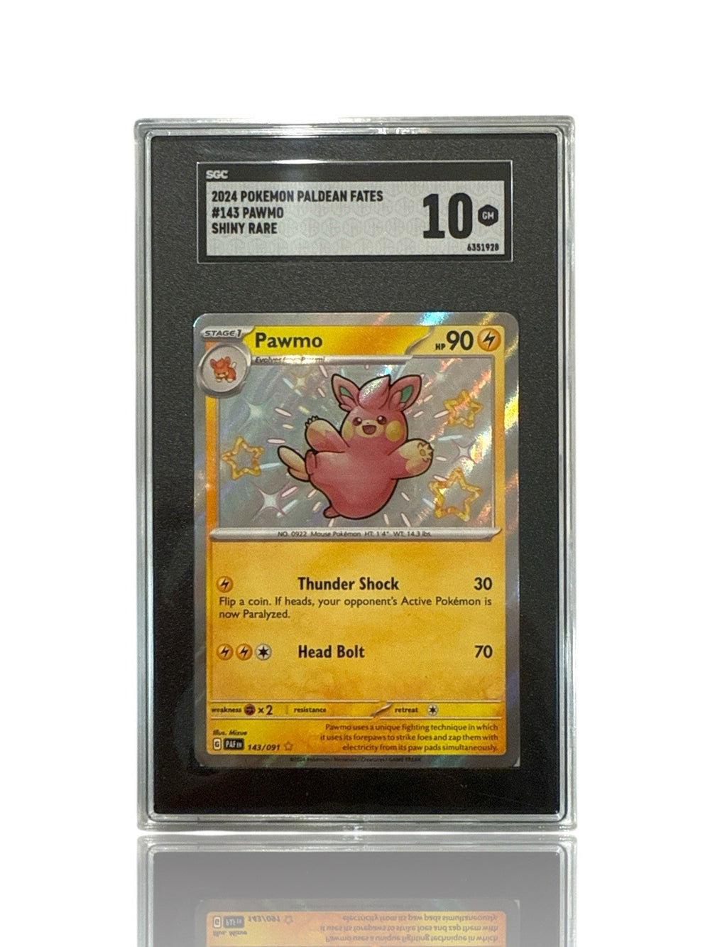 ‼️Pokemon Pawmo 143/091: Paldean Fates BABY SHINY GRADE 10! SAME DAY SHIP!💨