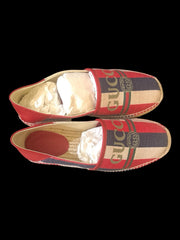 ‼️Gucci Sylvie Canvas Leather Red White Blue Logo Stripe Espadrille Shoes SIZE 8