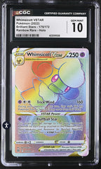 ‼️Whimsicott VSTAR Pokémon (2022) Brilliant Stars - 175~Rainbow Rare GRADE 10!💨