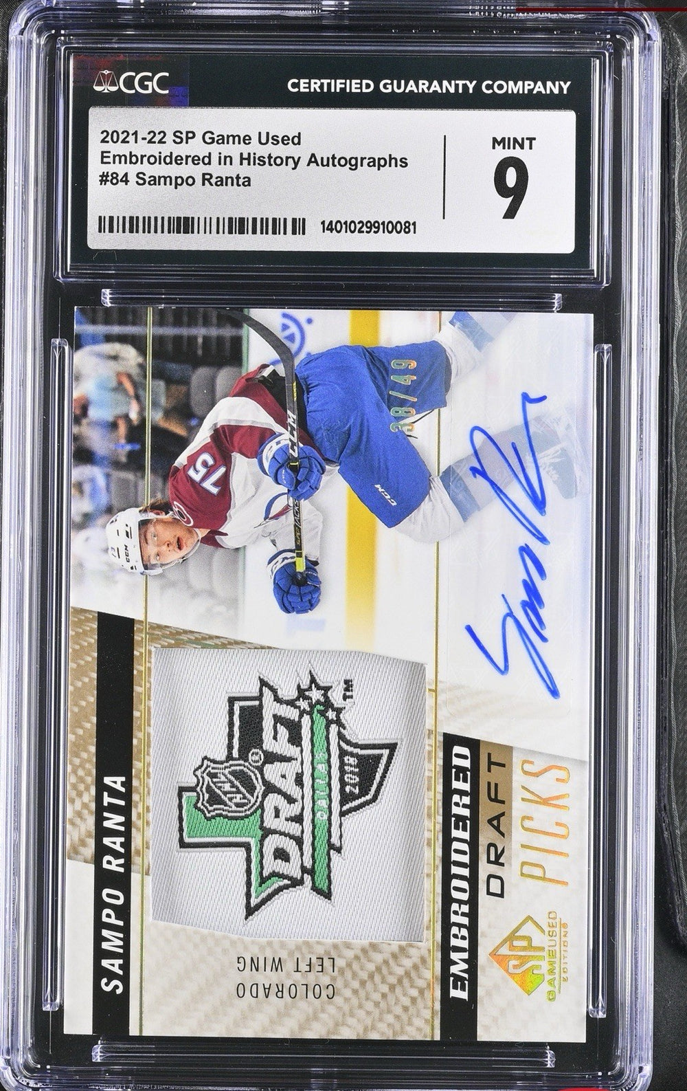 ‼️2021-22 SP Game Used Embroidered in History Autographs #84 Sampo Ranta CGC 9💨