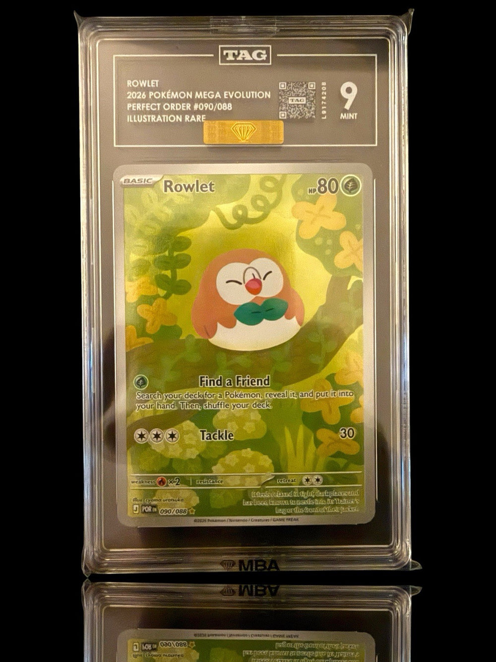 🚨 Rowlet #090~ Pokemon Perfect Order~ TAG GRADE 9~ GOLD DIAMOND MBA! 💎