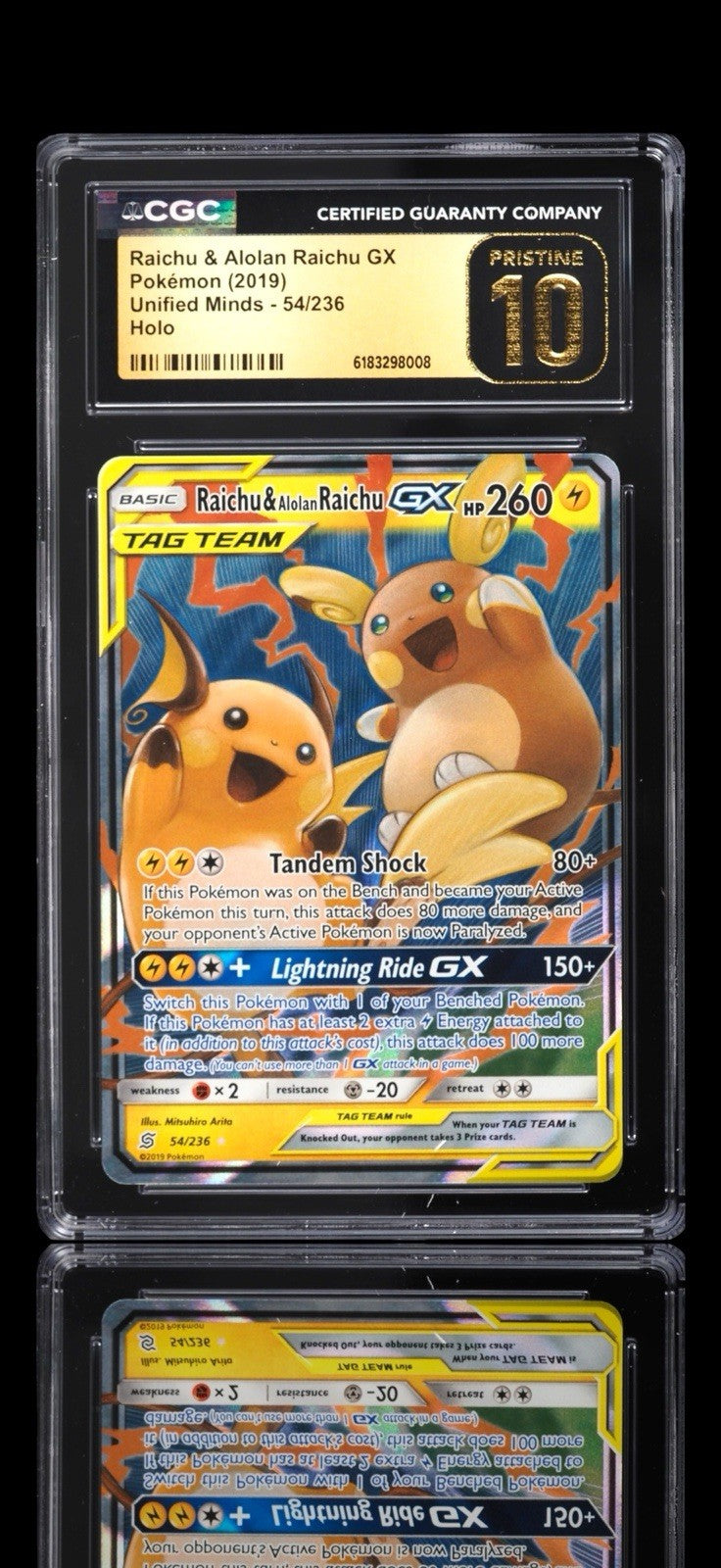⚡️Raichu & Alolan Raichu Tag Team Unified Minds D54~PRISTINE 10 GOLD LABEL!💨