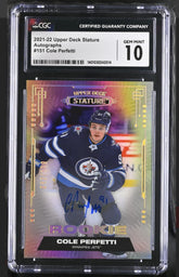 2021-22 Upper Deck Stature - Rookies Cole Perfetti #151 Auto 10~GRADE 10~POP 1💨