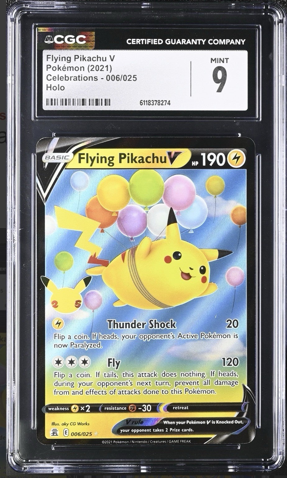 💛 Flying Pikachu V 006/025 Celebrations Holo GRADE 9~ FAST SHIP SHOOT OFFER💨