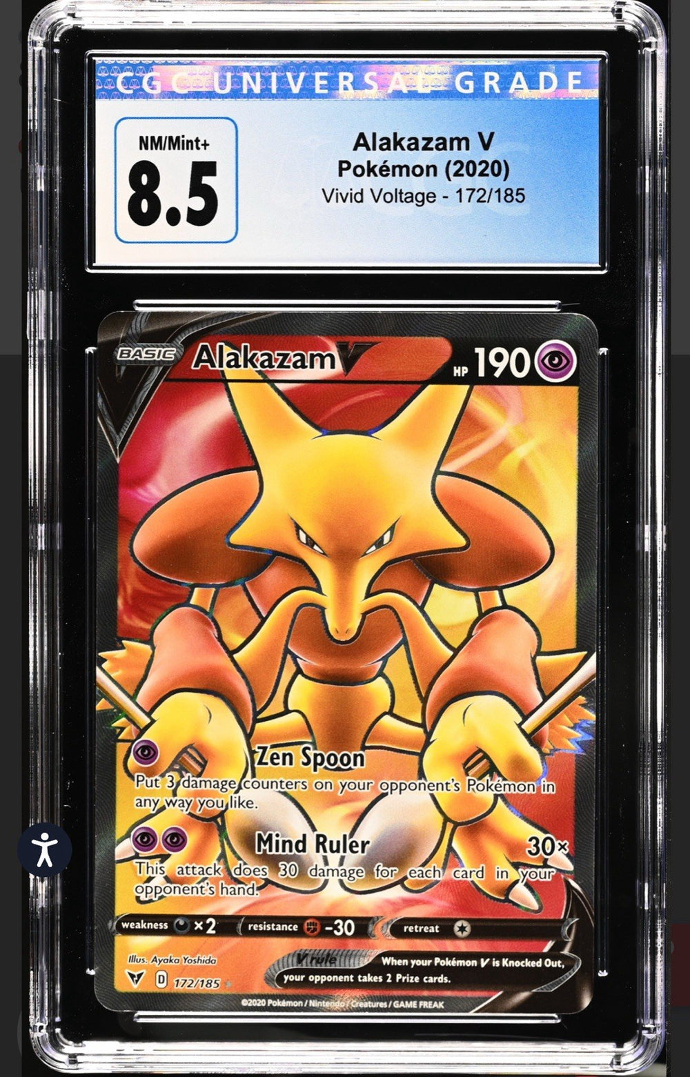 ‼️Alakazam V (Full Art) 172/185: Vivid Voltage Holo GRADE 8.5! SHOOT A OFFER!💨