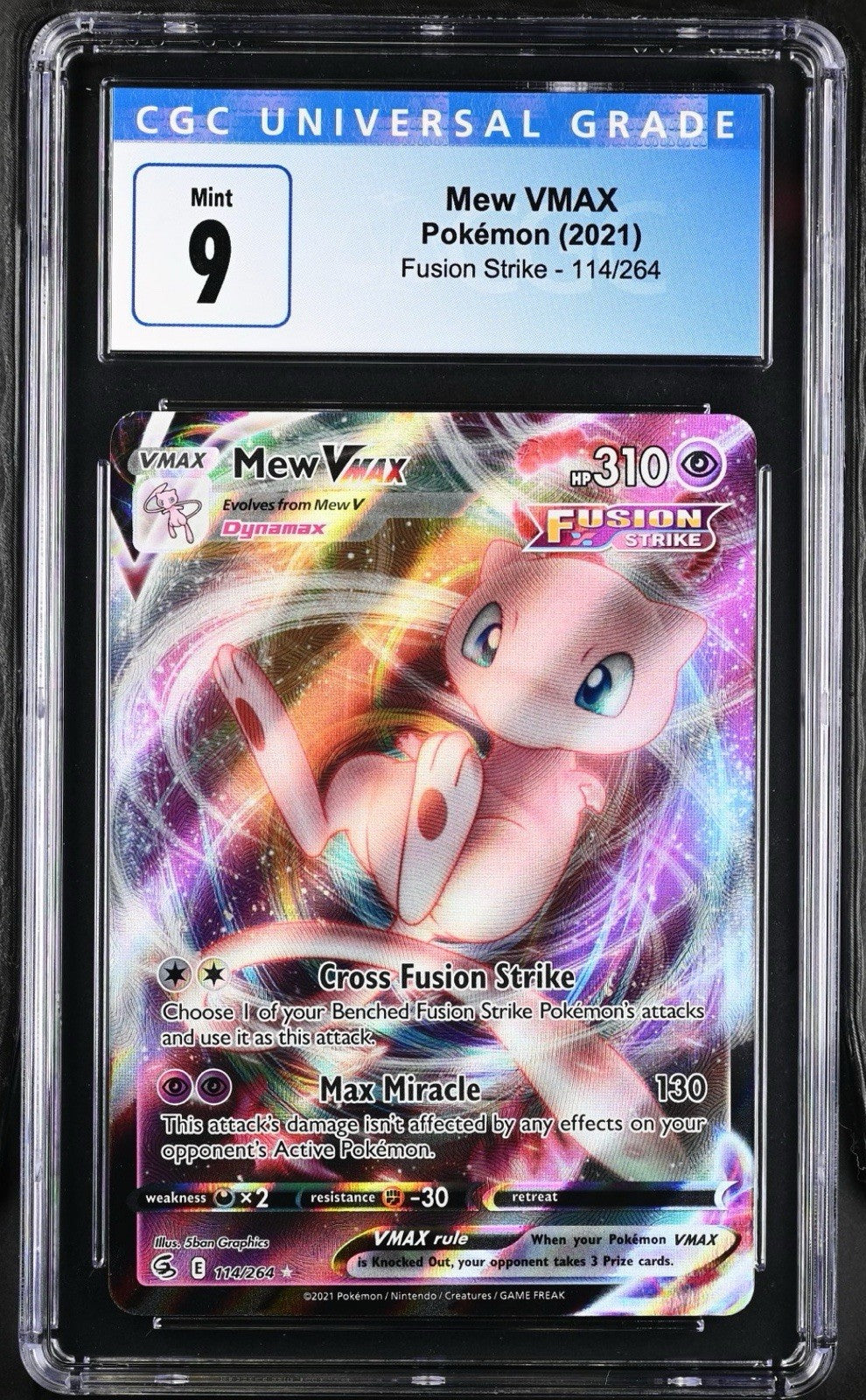 ‼️Pokemon Mew VMAX 114/264: Fusion Strike Holo GRADE 9! FAST SHIP~SHOOT OFFER!💨