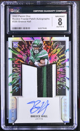 ‼️2022 Panini One - Rookie Fractal Patch Autographs Breece Hall #388~ POP 1!💨