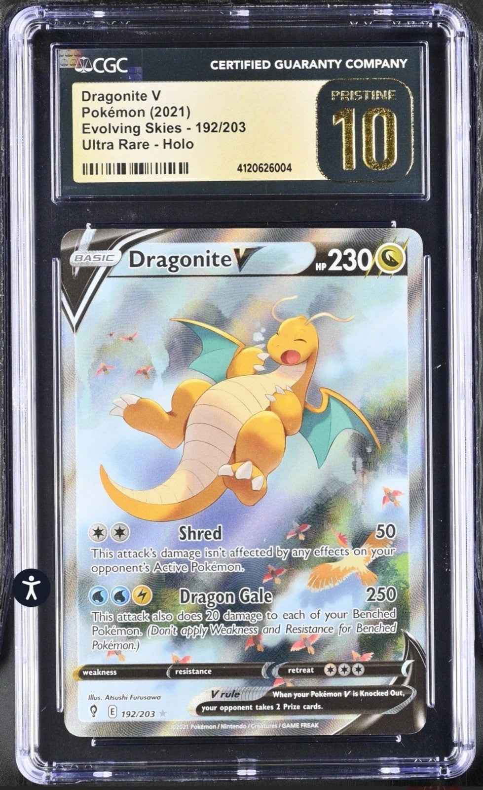 ‼️Pokemon Dragonite V #192 Evolving Skies Holo GRADE 10 PRISTINE~GOLD LABEL💨
