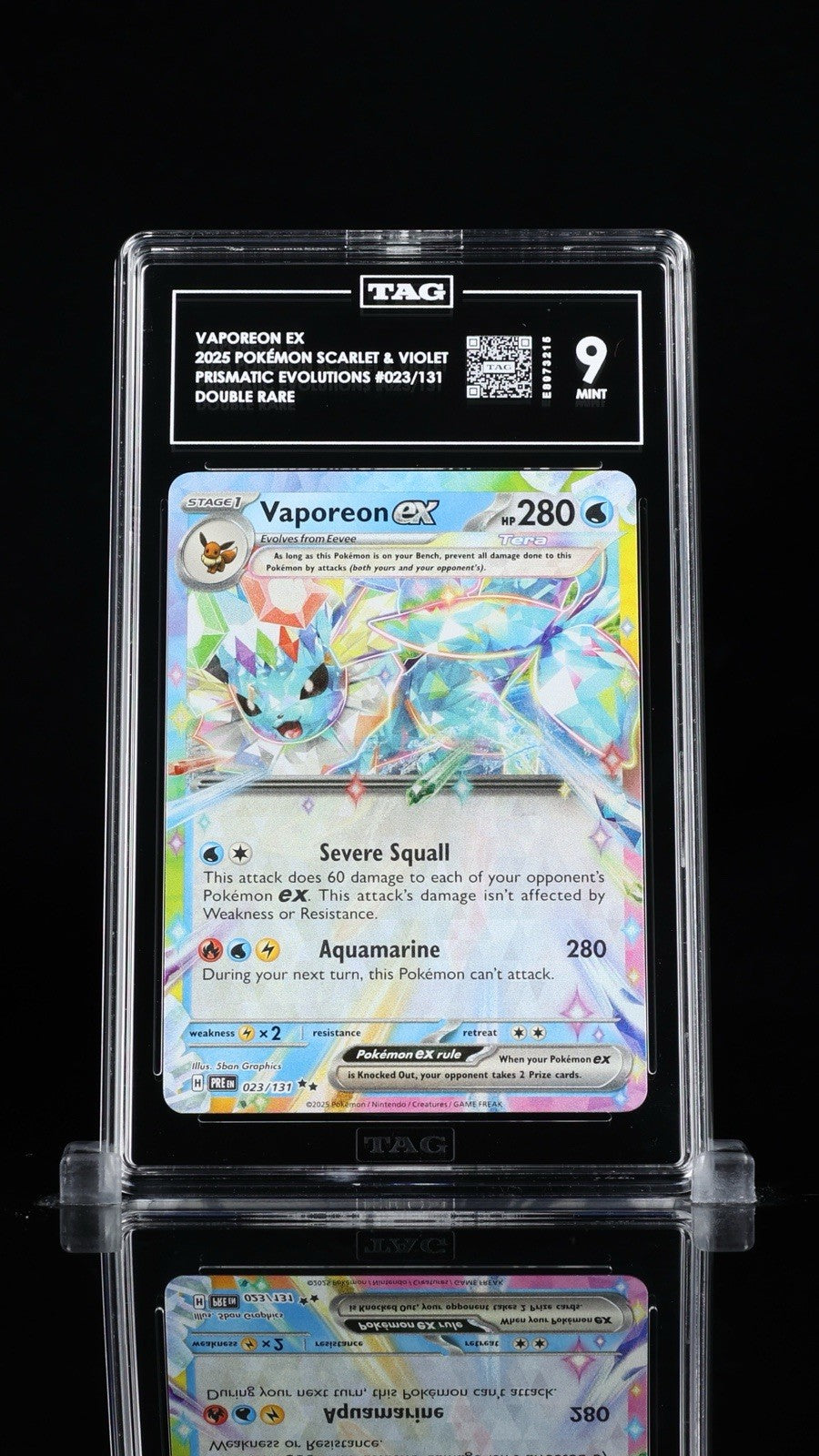 ‼️Vaporeon ex 023/131 Sv: Prismatic Evolutions Holo TAG GRADE 9! SHIPS FAST💨