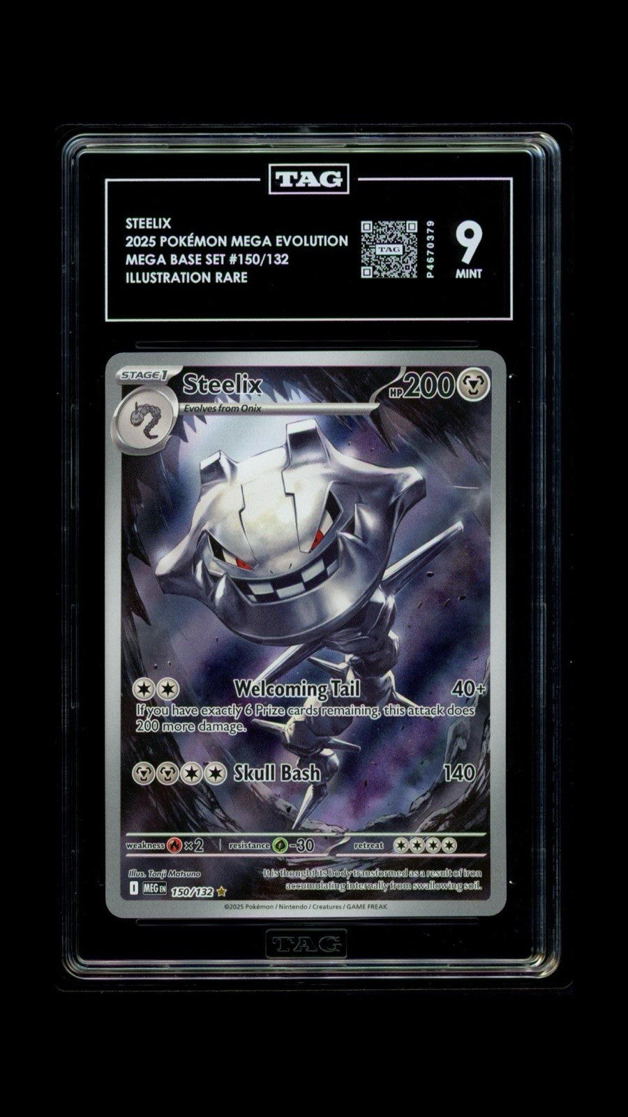 💙 Steelix 150/132 Mega Evolution Holo TAG GRADE 9! SAME DAY SHIP SHOOT OFFER💨
