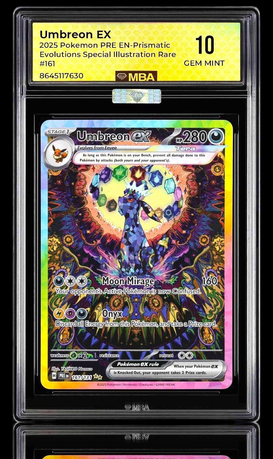 💎 POKEMON PRISMATIC EVOLUTIONS #161 UMBREON EX MBA GRADE 10 SILVER DIAMOND 💎