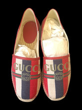 ‼️Gucci Sylvie Canvas Leather Red White Blue Logo Stripe Espadrille Shoes SIZE 8
