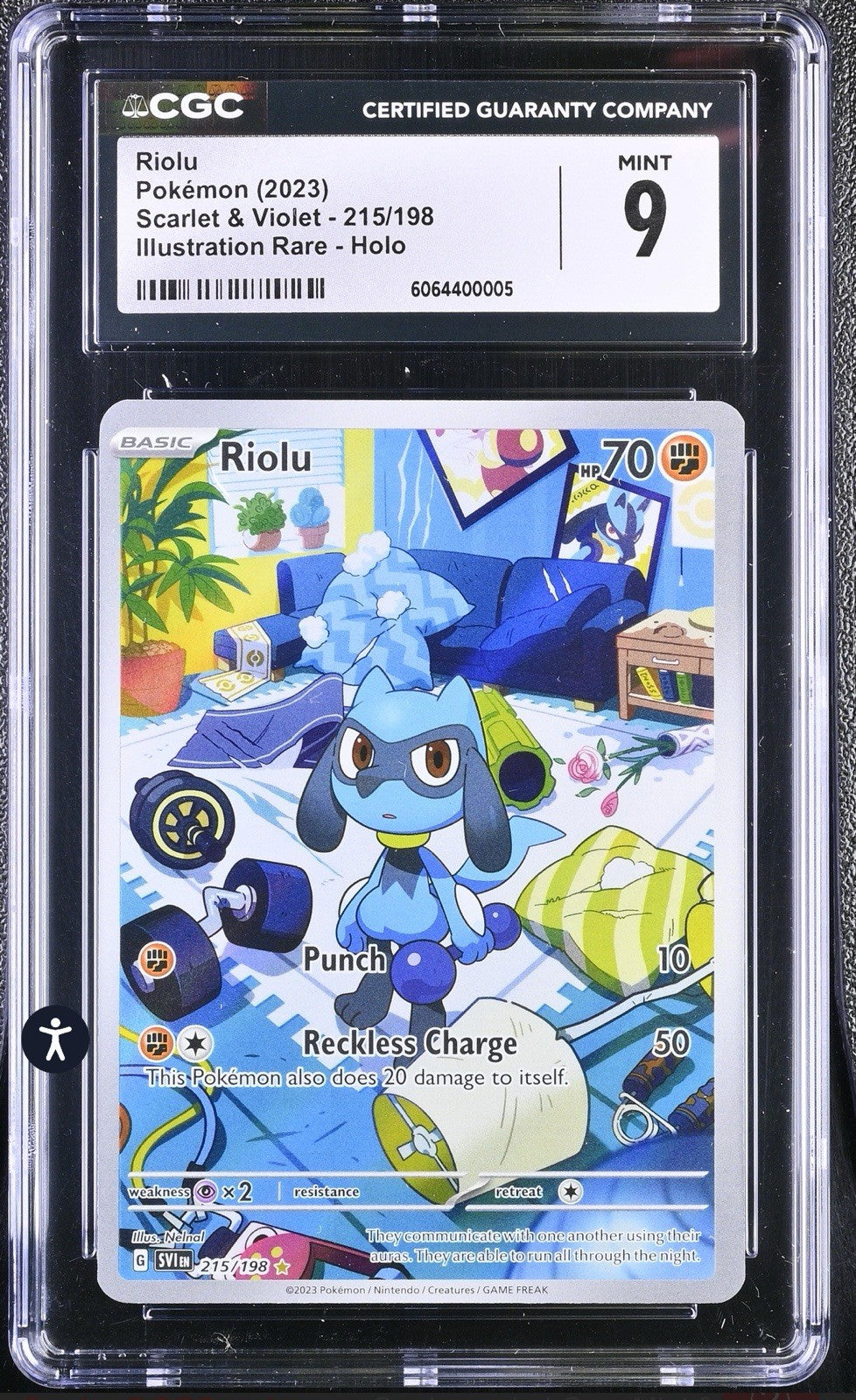 ‼️Riolu 215/198 SV01: Scarlet & Violet Base Set Holo GRADE 9! SHIPS SAME DAY!💨